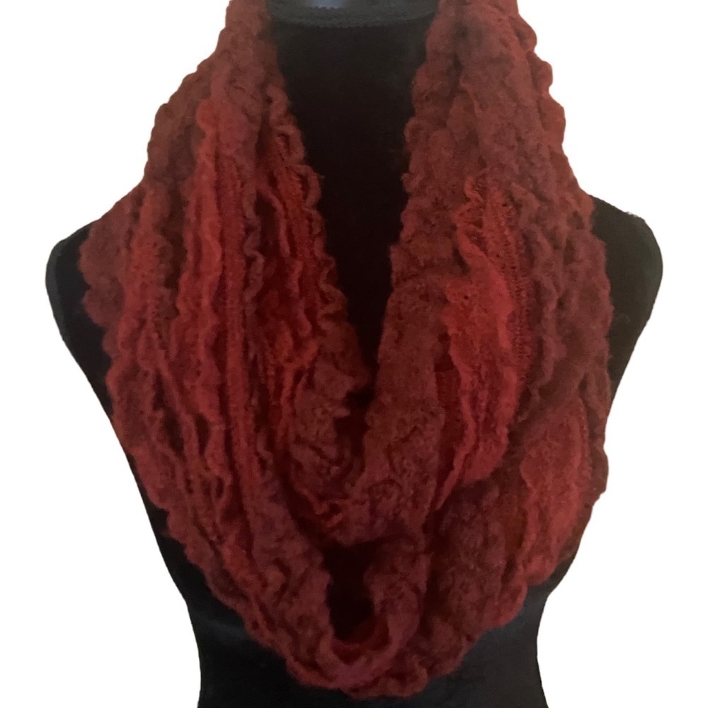 Infinity ring scarf in shades of dark reds